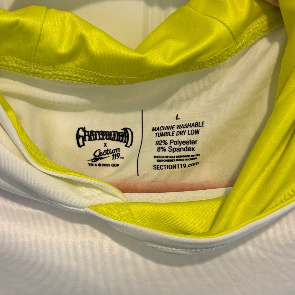 Women's Grateful Dead White Long-Sleeve Top with Lime Green Cowl Hood - Picture 7 of 8